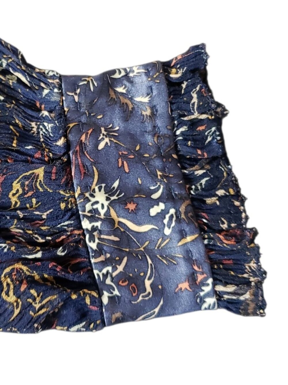 Elie Tahari Floral Sheer Silk Blouse With Ruffle Collar & Cuff Navy/Orange XSmal - Picture 11 of 16